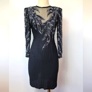 80s A.J. Bari Sequin Evening Dress